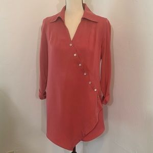 NWOT Soft Surroundings Washed Tencel Coral Cannes Crossover Asymetrical Tunic